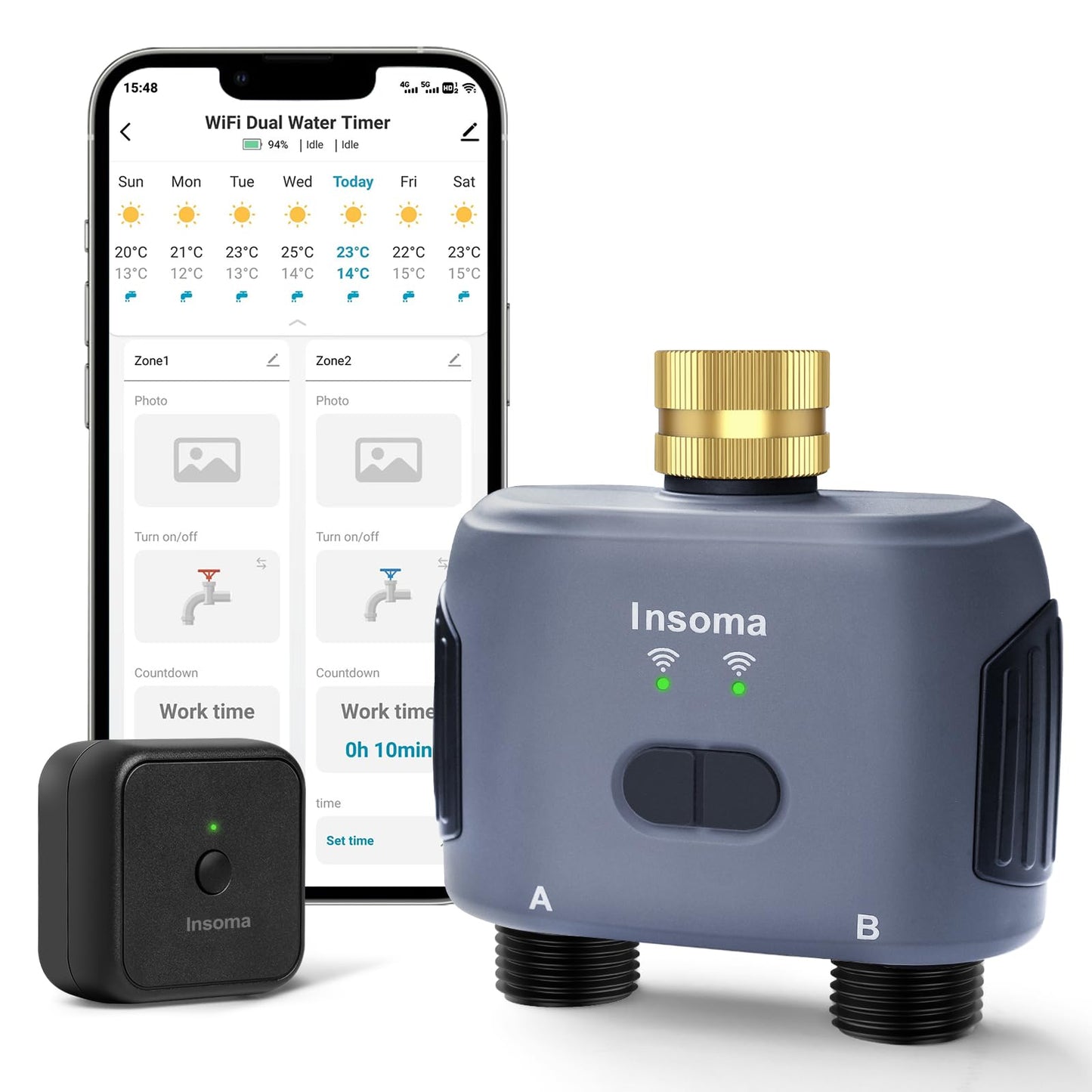 WiFi Water Timer for Garden Hose with Brass Inlet,Smart Hose Timer with WiFi Hub, APP & Voice Control,Up to 20 Watering Plans, 2-Zone Sprinkler Drip Irrigation System Controller for Yard Lawn Watering