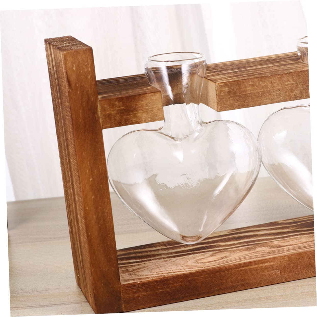 Ciieeo 2Pcs Heart Shaped Glass Hydroponics Planter with Retro Wooden Rack Temperature Resistant Vase for Flower Arrangement and Indoor Plant Propagation Decorative Terrarium for Home
