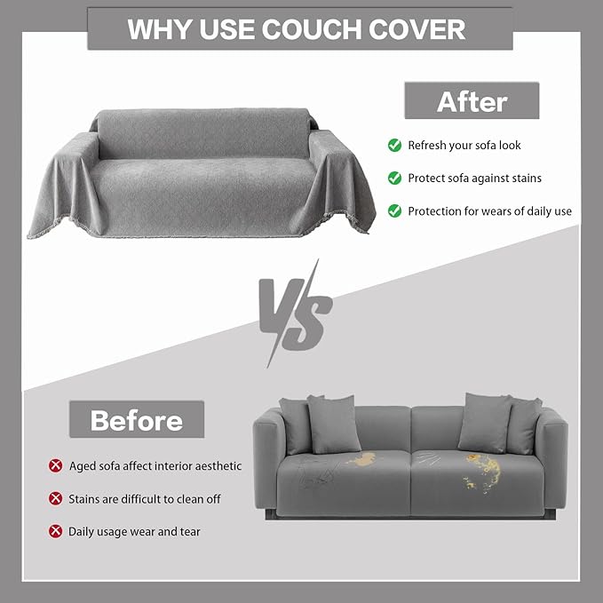 DREAMINGO Modern Chenille Couch Cover Blanket Washable Sofa Covers