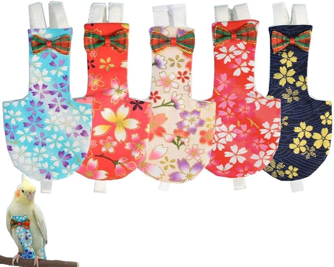 5pcs Bird Diaper Cute Printed Parrot Flight Suit Parrot Nappy Reusable Pigeon Pants Cockatiel Clothes for Parakeet Mini Macaw Budgie Canary for Indoor Outdoor - color1 M