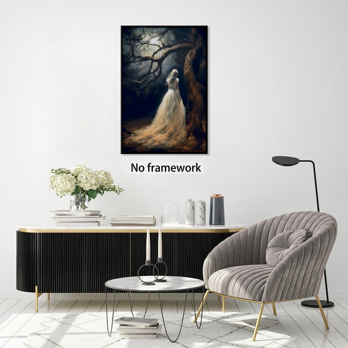 Gothic Home Wall Art The lost lady of the forest Dark Academia Art Canvas Prints Goth Spooky Painting Dark Rustic Wall Decor 12x18inch Unframed