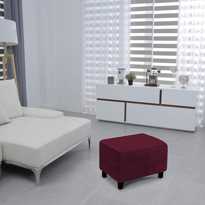 Ottoman Cover, Stretch Rectangle Velvet Ottoman Slipcovers of Foot Stool
