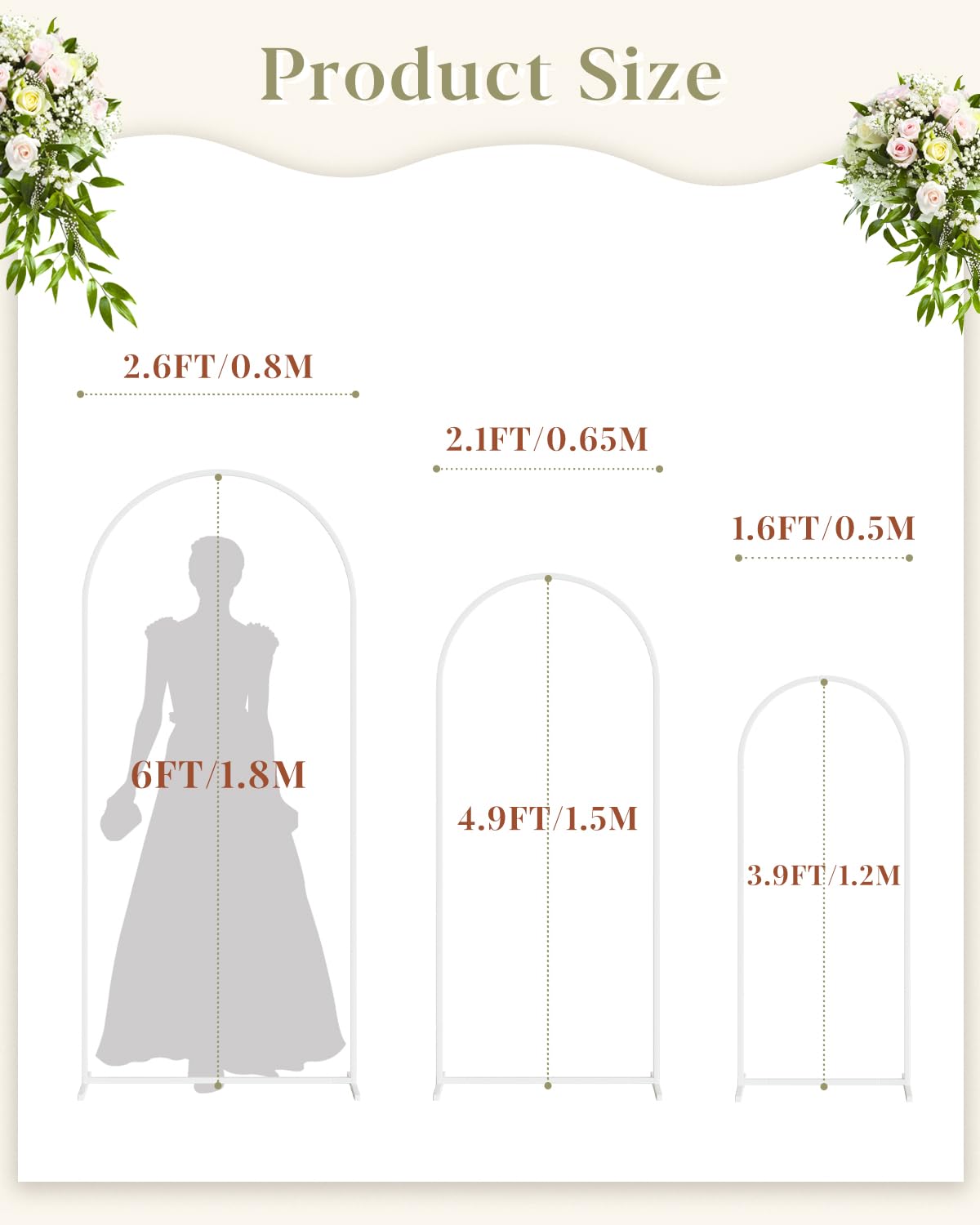 AEPOALUA Wedding Arch, Metal Arch Backdrop Stand, Balloon Arch Stand Wedding Frame for Ceremony Decoration (White, 6FT, 5FT, 4FT Arch Backdrop)