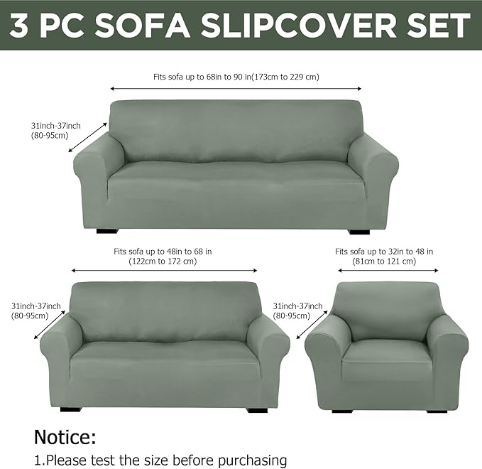 Peryiter 3 Pcs Couch and Loveseat Covers Set Sofa Cover