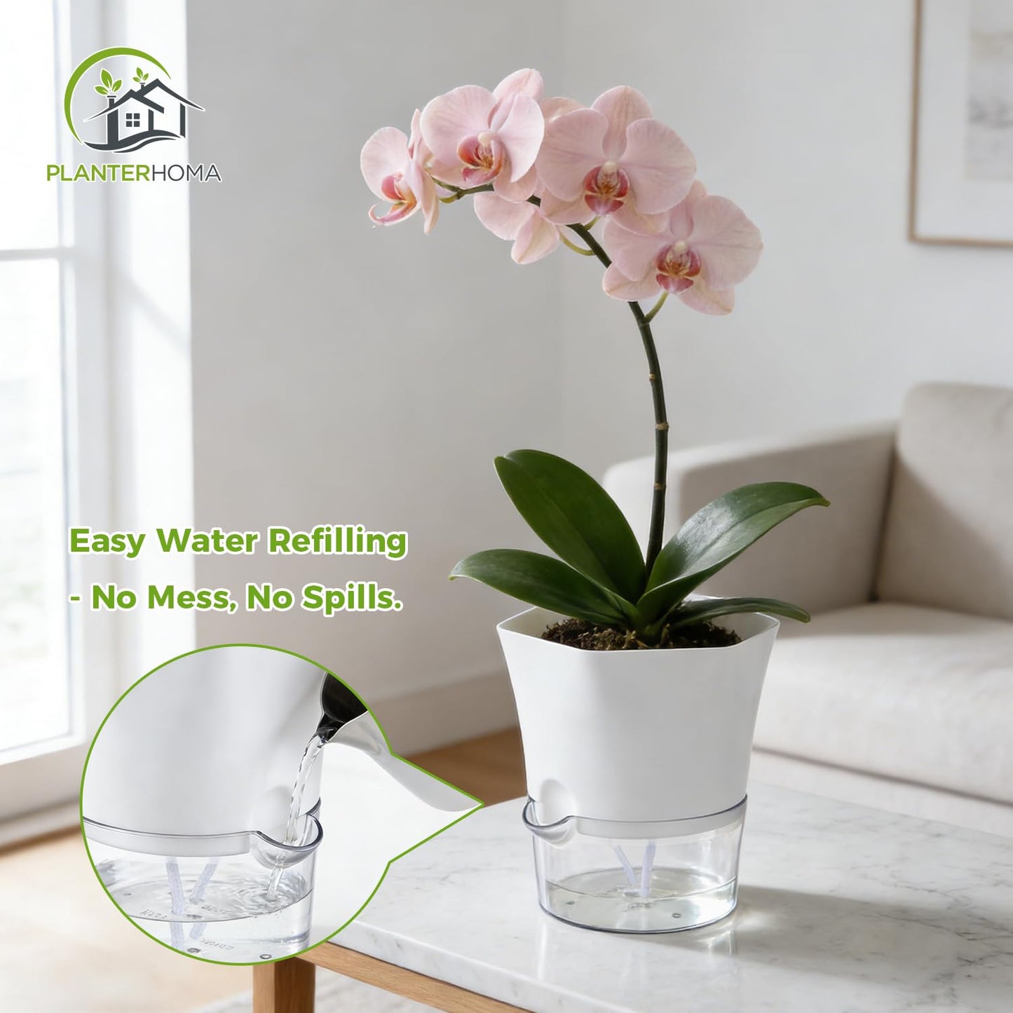 10-Pack 4.33" Clear Self Watering Pots for Indoor Plants Large Hexagon Self-Watering Planters Orchid Pots Plastic Wick Flower Plant Pots for African Violet, Spider, Herbs, Home Decor, White and Clear