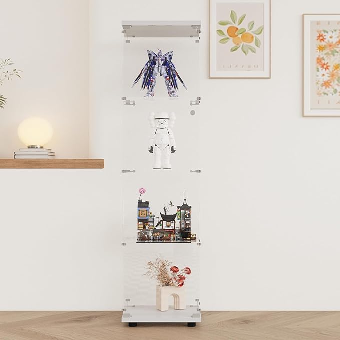 Display Cabinet with Glass Door and Lock, 4-Shelf Fast Installation Curio