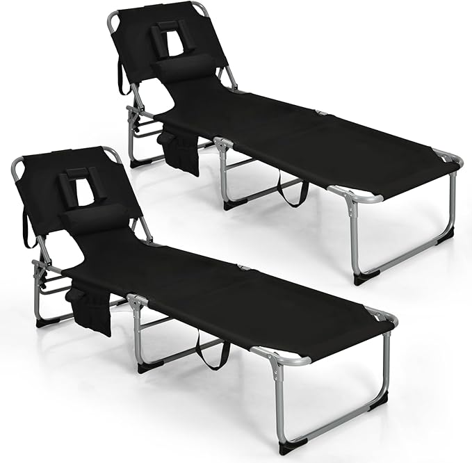 Goplus Tanning Chair, Folding Adjustable Patio Lounge Chair