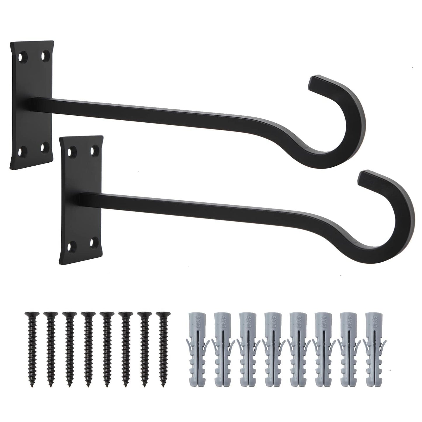 QIEGL 10inch Heavy Duty Plant Hangers Outdoor or Indoor Bird Feeder Hanger Shepherd Hooks 2pcs Black Metal Wall Hook for Hanging Plant Bracket, Lantern, Flower Basket, Wind Chimes