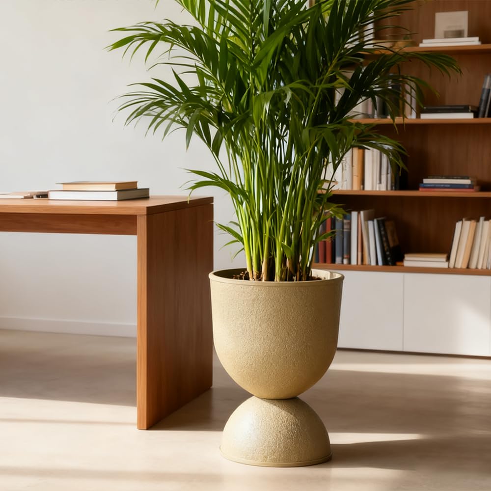 Modern Hourglass Planter, Indoor Decorative Plastic Plant Container, Textured Metal Look, Contemporary Home Garden Pot (WHITE, CUP001)