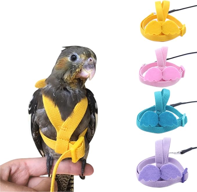 Bird Harness Parrot Leash -Adjustable Outdoor Flying Kit for Parrot Budgie Lovebird Cockatiel Macaw Parakeet (4 Pcs,S)