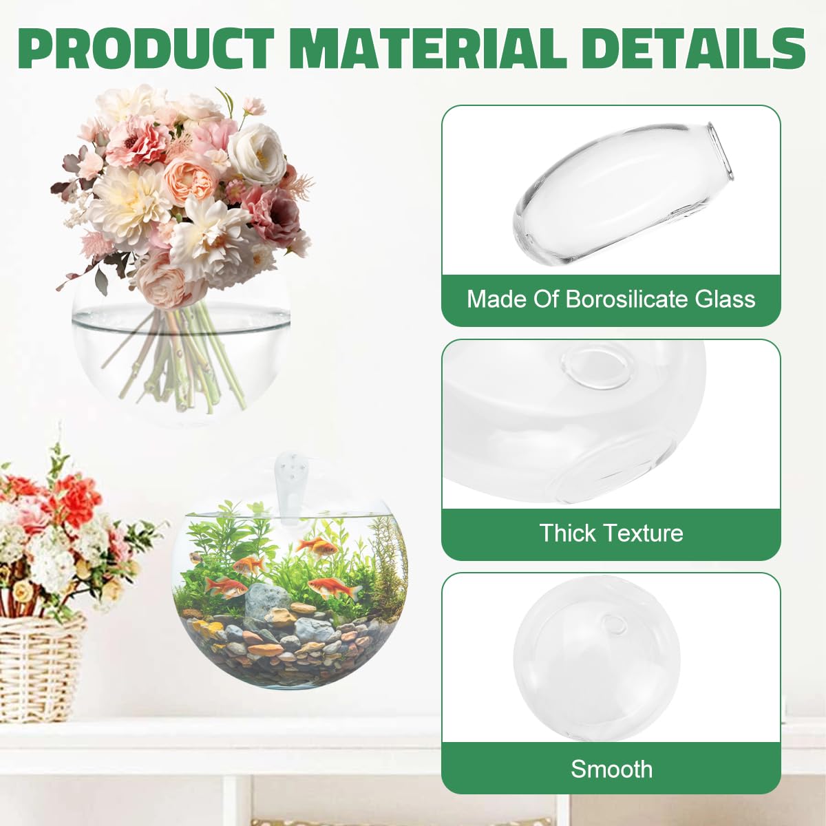 4 PCS Wall Propagation Planters, Wall Planter for Indoor Plants Oblate Glass Vases, Glass Flower Vase Holder for Hydroponics Plants Propagatio Modern Home Corridor Decor