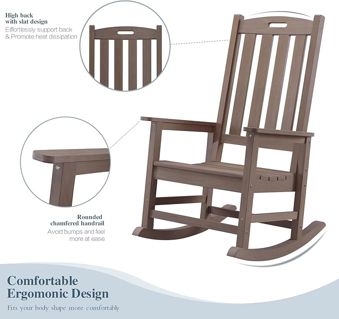 Psilvam Oversized Outdoor Rocking Chair Set of 2, Porch Rocker