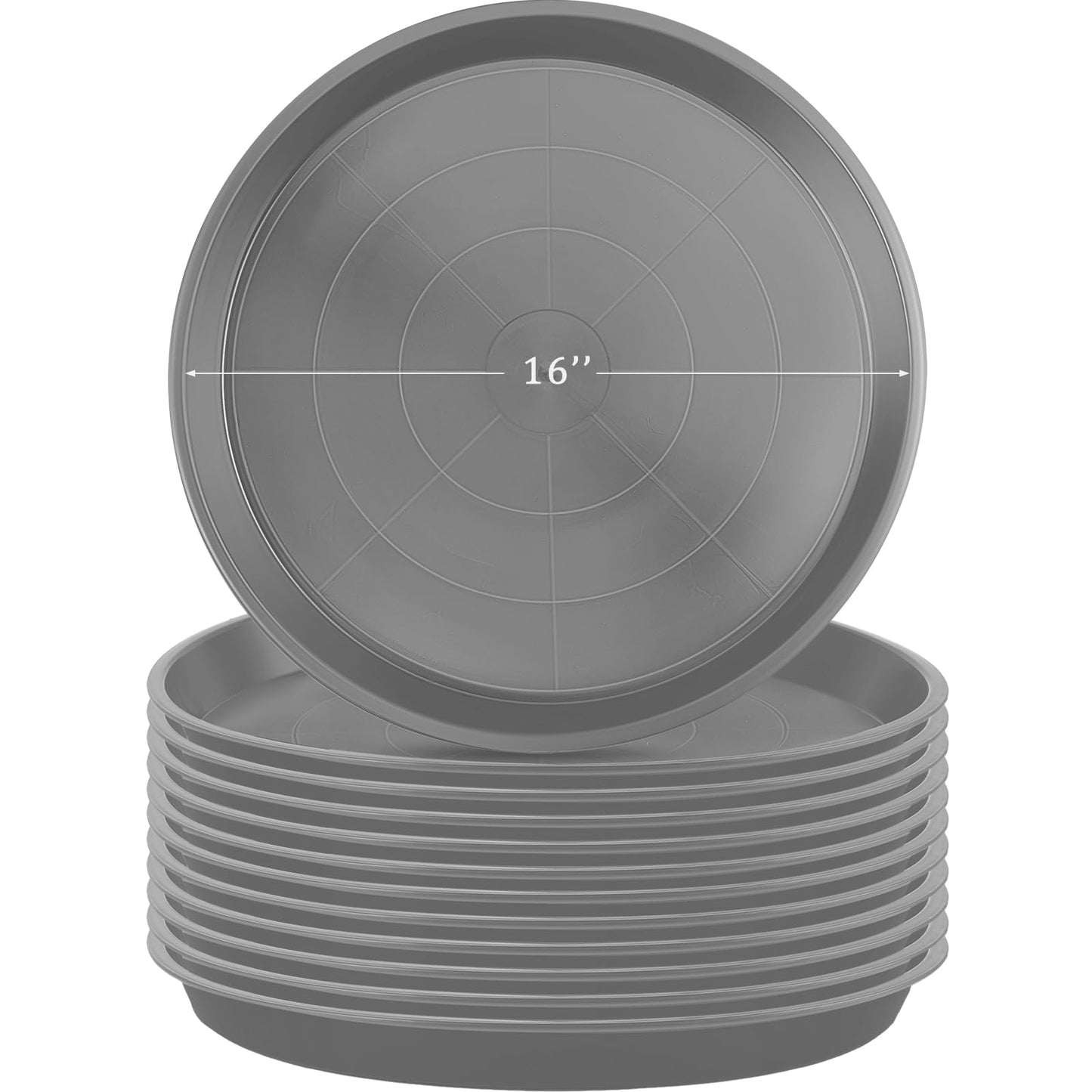 Eccliy 12 Pcs Plastic Plant Saucers Round Plant Tray Large Flower Pot Heavy Duty Planter Water Trays Thick Planter Drip Saucers for Indoors and Outdoors(16 Inch,Gray)
