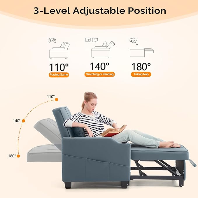 VINGLI 3-in-1 Convertible Sofa Bed, Recliner