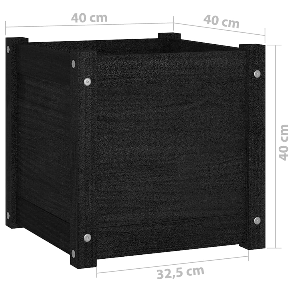 Yisssmeng Matte Black Square Planter Set of 2 Solid Pine Wood 15.7x15.7x15.7 in Outdoor Garden Box with Drainage for Patio Balcony Herb Flower Tomato Plants