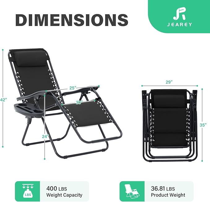 JEAREY Zero Gravity Lounge Chairs Set of 2, Adjustable Steel Mesh Recliners