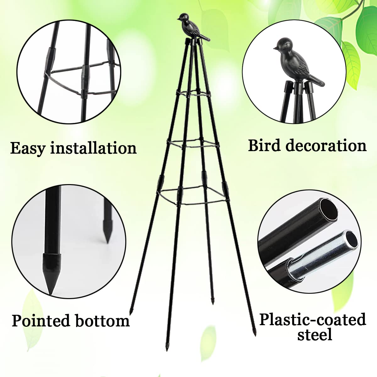 2 Pack Garden Trellis for Climbing Plants,63inch Tall Plants Trellis Support with Adjustable Stake Arms,Plastic Coated Rustproof Metal Pipe Supports for Outdoor Indoor, Potted Plants, Tomato, Rose