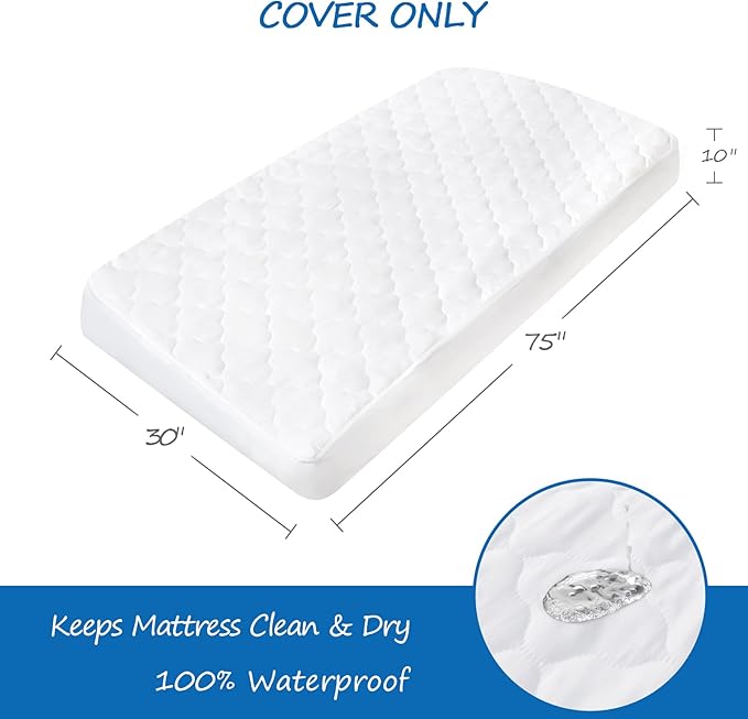 Cot Mattress Pad Protector Waterproof, Quilted Cot Size Mattress Cover 30" X