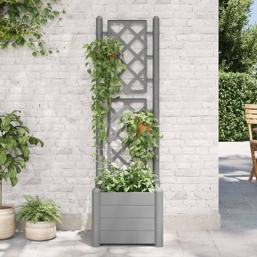 Large Square Garden Planter with Trellis, Stone Gray Polypropylene, Weather Resistant for Outdoor Patio Decor