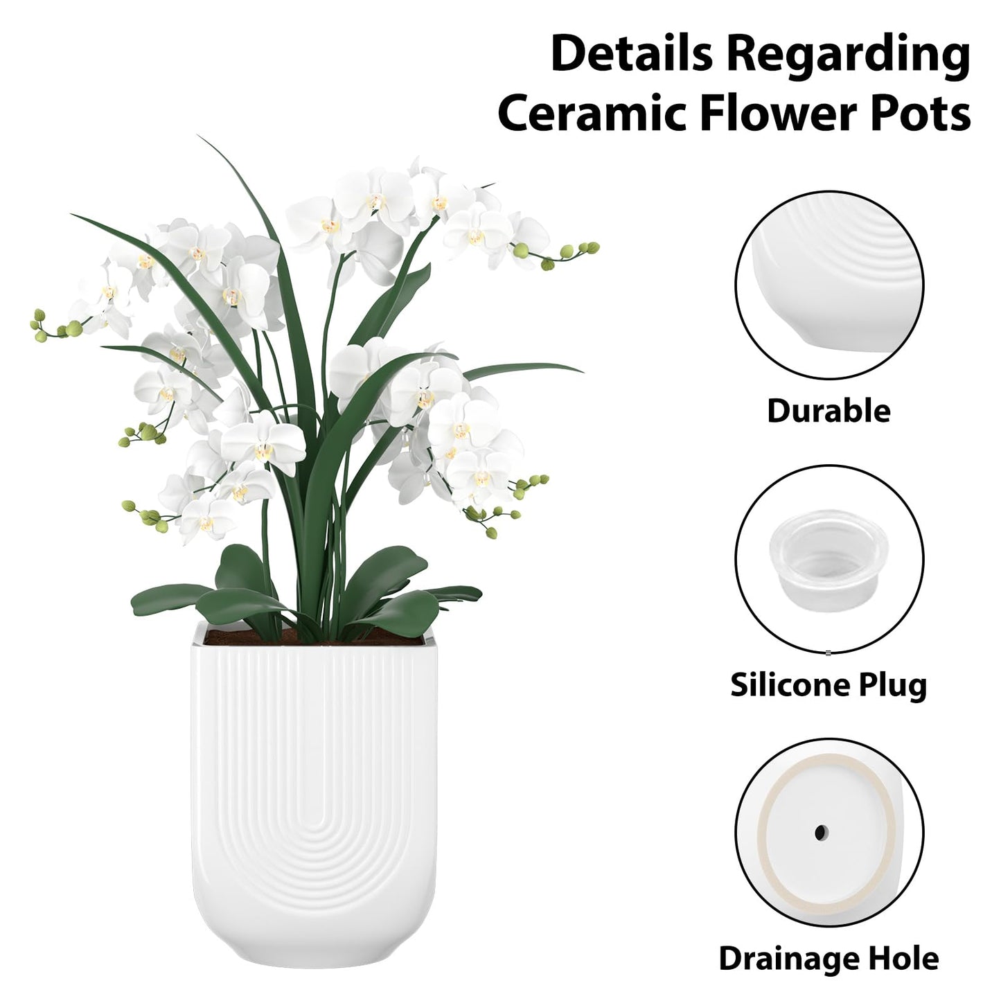 XiHuaer Ceramic Planter, 6 Inch Plant Pot with Drainage Hole, Indoor Outdoor Planter Flower Pots, White Pot for Plants