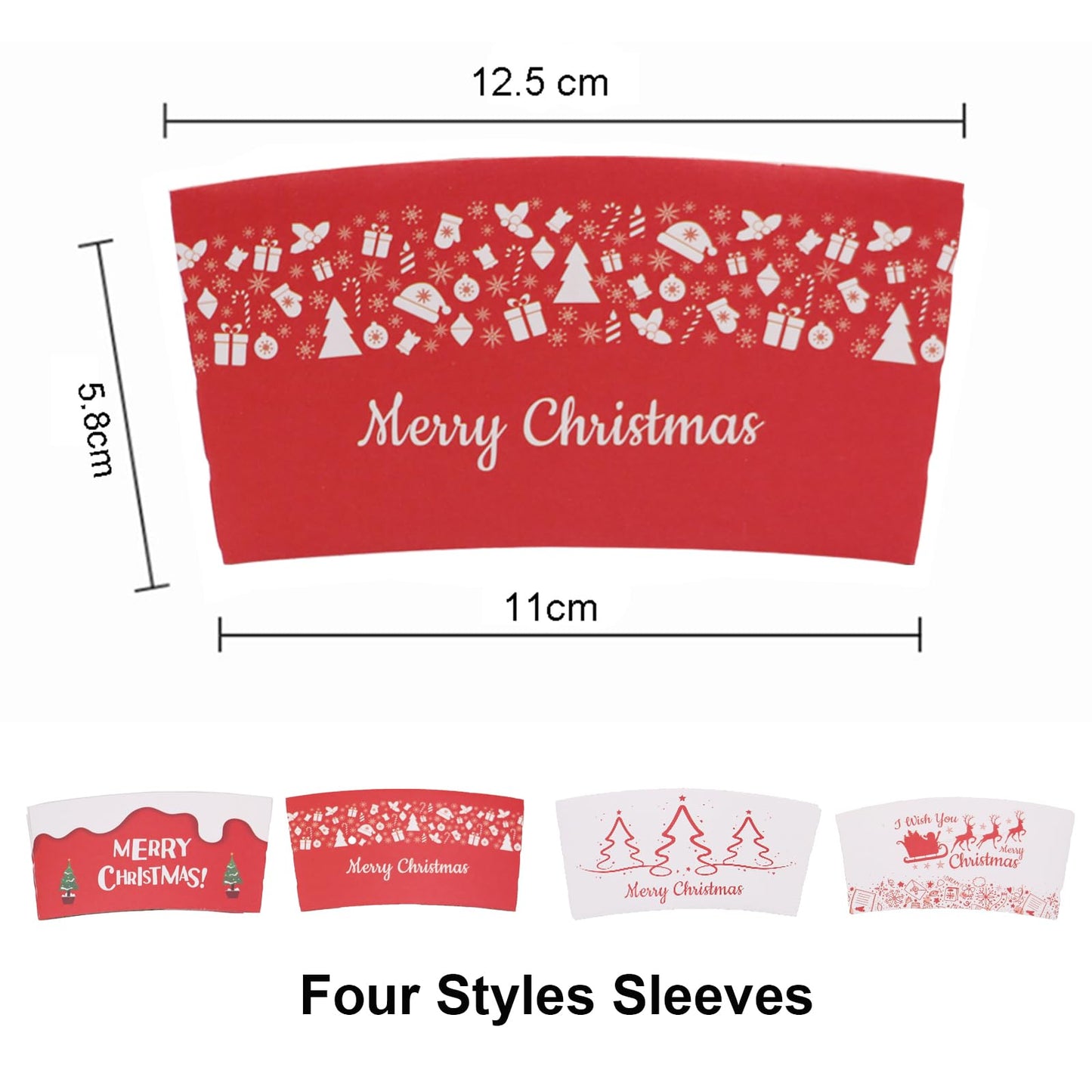EchoDone Christmas Disposable Coffee Cup Sleeves Paper Corrugated Cup Jackets 200 Count Christmas Tree, Elk Pattern Fit for 90mm Diameter Cups 10oz 12oz 16oz (Without Cups)