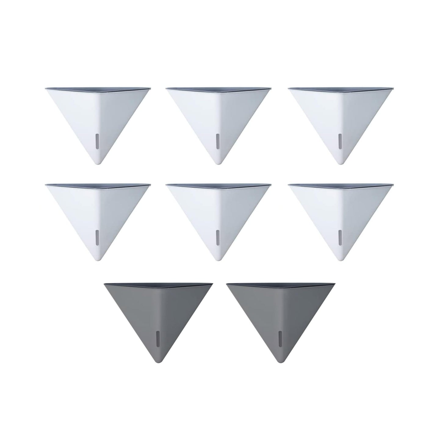 LaLaGreen Bundle - 12" x 6 Pack White + 12" x 2 Pack Gray Large Self Watering Geometric Hanging Flower Vase Vessel with Metal Hanger, Modern Stylish Wall Mounted Succulent Pot Holder Decor