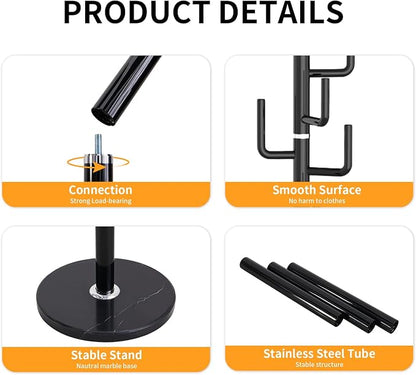 ZOZOE Metal Modern Coat Racks, Cactus Coat Rack Freestanding with Natural Marble Base, Black Coat Rack Stand with 8 Hooks, Coat Tree Hanger Stand for Bags, Hats, Entryway, Office