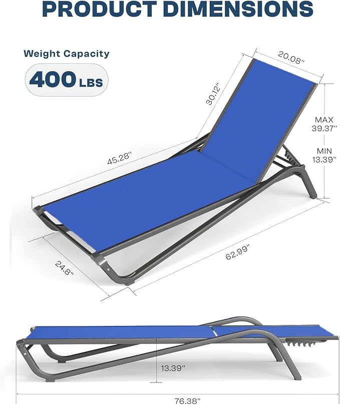 Patio Chaise Lounge Chairs Set of 6, All-Weather Aluminum Pool Loungers