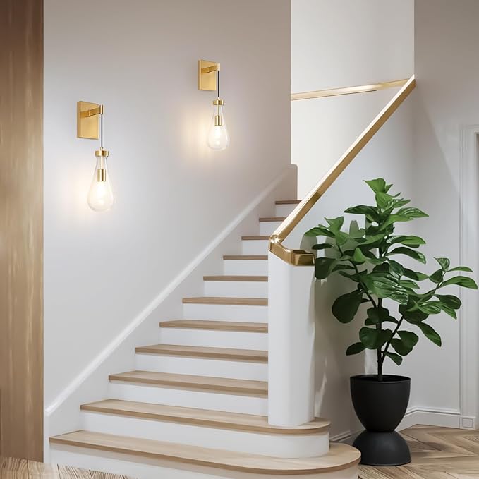 BELS 17inch Gold Wall Sconce, Modern Raindrop Shade Wall Light, 3000K Warm Light, E26, Hardwire Wall Light Fixtures for Living Room, Bedroom, Dining Room, 1 Pack(Bulb Included)