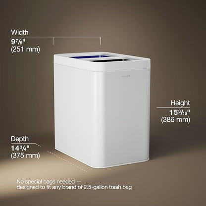 Kohler K-31315-STW 22-Liter Dual-Bin Open-Top Trash Can, White Stainless Steel