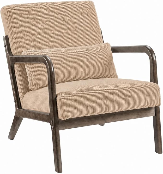 Garvee Mid-Century Modern Accent Chair, Fine Wale Corduroy Upholstery, Solid