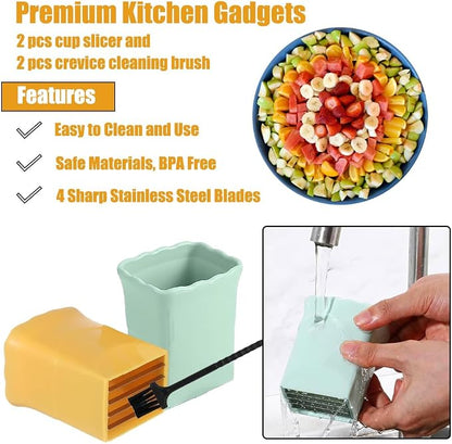 2 Pack Strawberry & Egg Slicer, Sharp Stainless Steel Blade Cup Slicer for Soft Fruits - Banana, Kiwi - Quick Fruit Salad Maker (Yellow & Green)