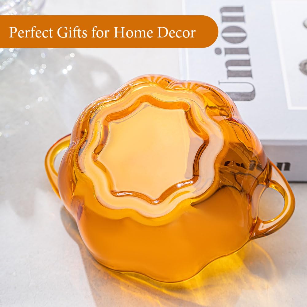 Gkesgm Pumpkin Shape Crystal Glass Candy Serves, Crystal Glassware, Perfect Storage & Decor,Thanksgiving Servers Dessert Plate Snack Bowl