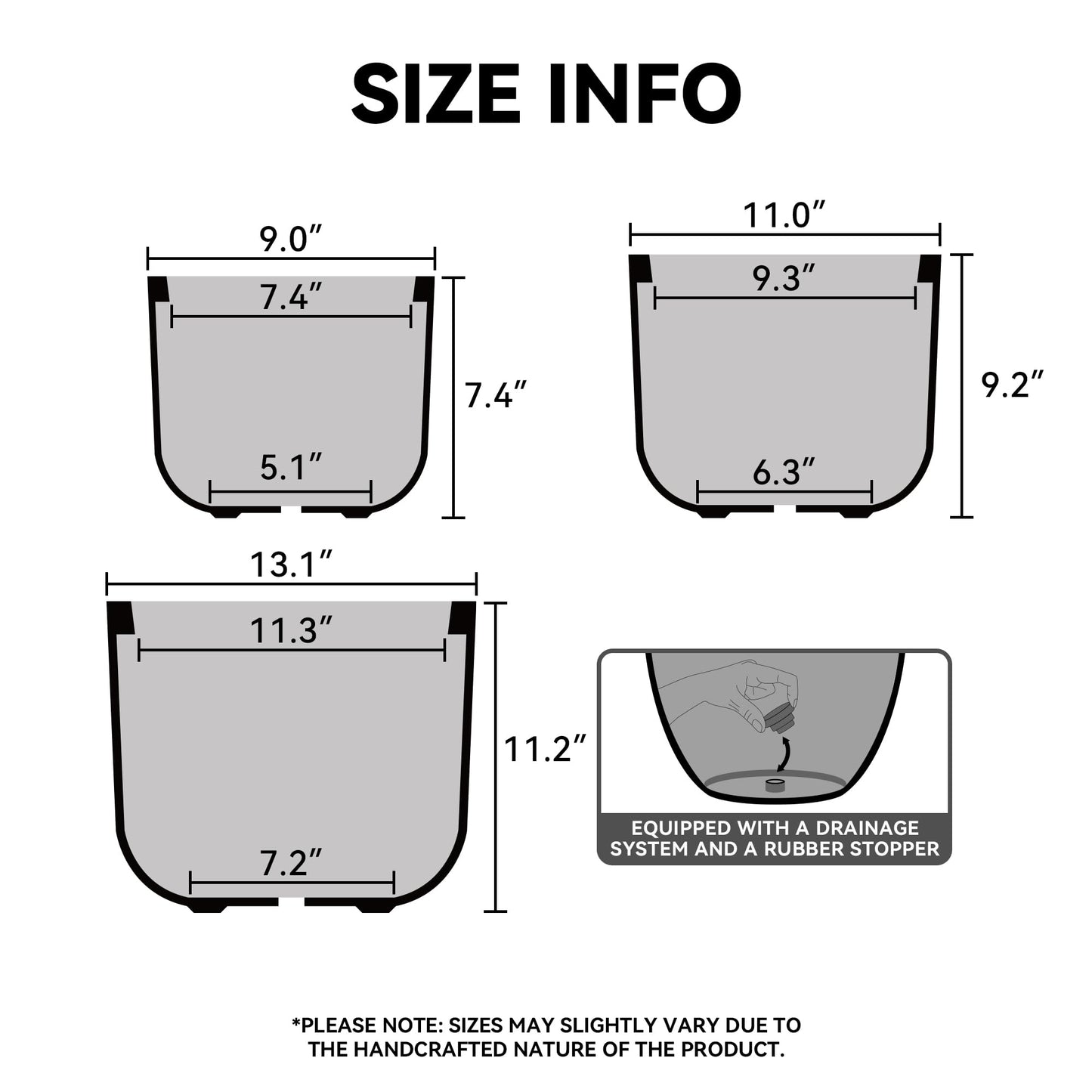 Kante Round Concrete Planter, 13.2 Inch Dia Classic Style Large Plant Pot with Drainage Hole for Indoor & Outdoor Plants, Ideal for Home, Patio, Garden, Black