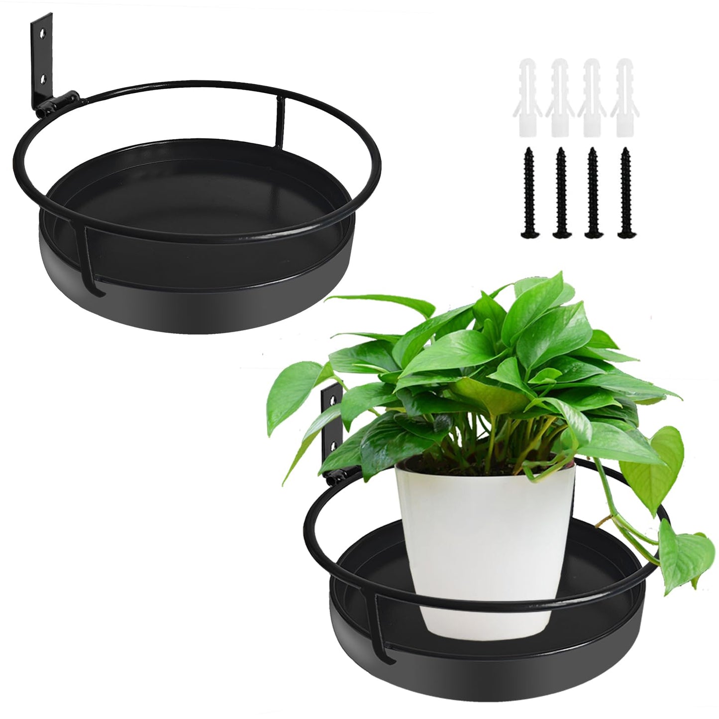 Wall Mounted Plant Holder, 2 Pack Metal Flower Pot Wall Shelf Indoor Outdoor, Decorative Floating Shelves Hanging Plant Holder for Patio Balcony Porch Bedroom Home Decor, Black
