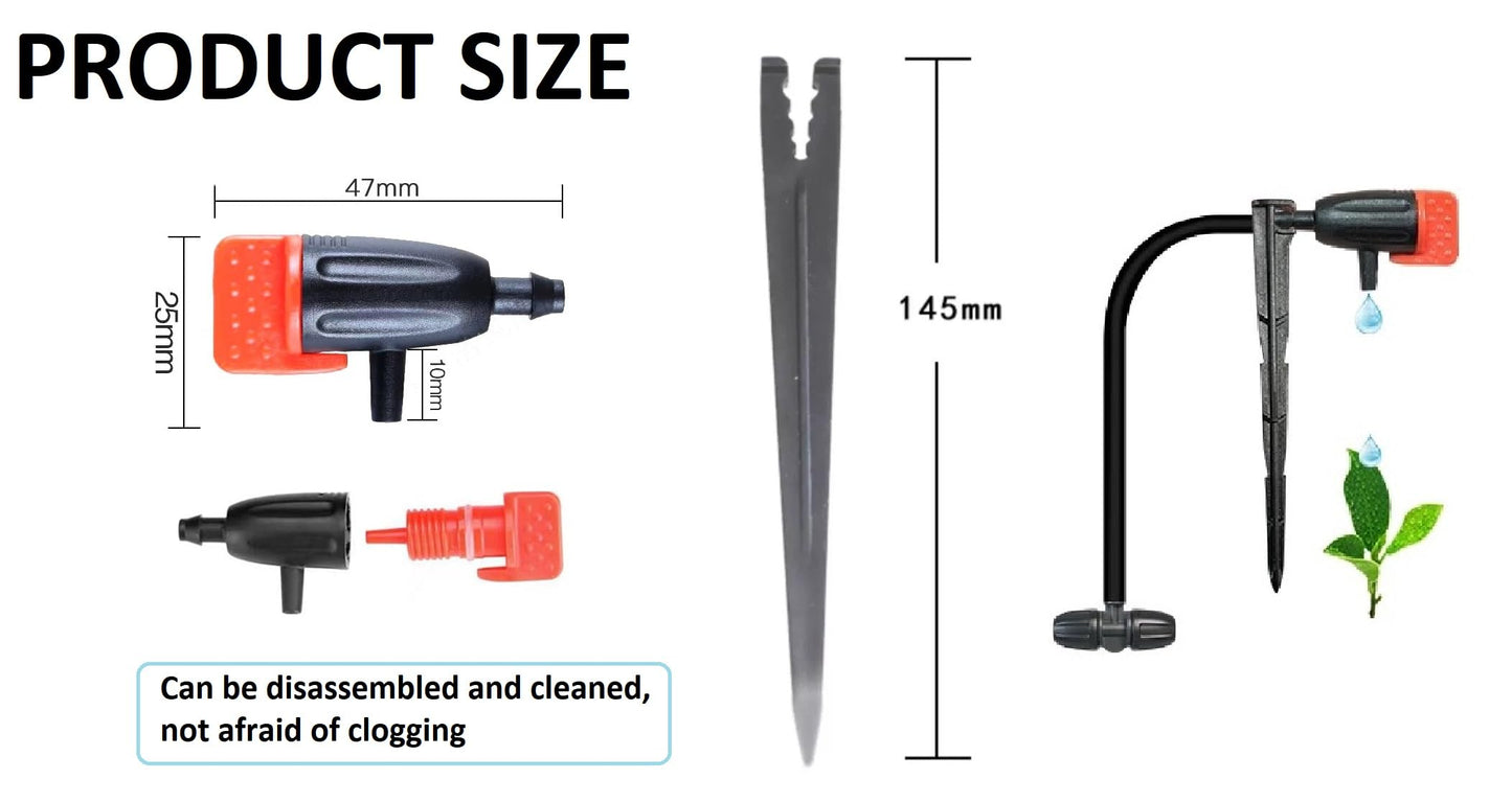 60PCS Garden Irrigation Dripper,Drip Emitters for 1/4" Drip Irrigation Tubing with Support Stakes, Adjustable Water Flow Drippers Watering Dripper Sprinkler for Watering System for (4-7mm) Hose (60)