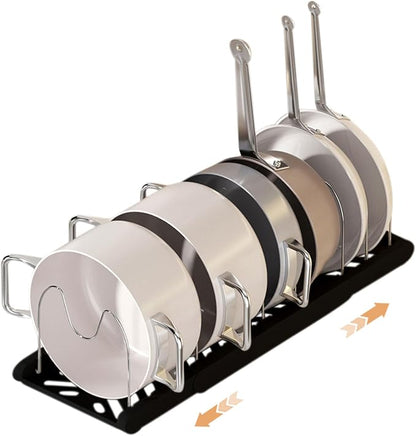 Pot Rack -Expandable Pan Organizer for Cabinet,Pot Lid Holder with 7 Adjustable Compartment for Kitchen Cabinet Cookware Baking Frying Rack,Black