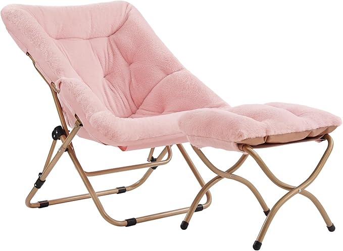 Tiita Folded Chair with Ottoman, Soft Faux Fur Oversized Folding Accent Chair