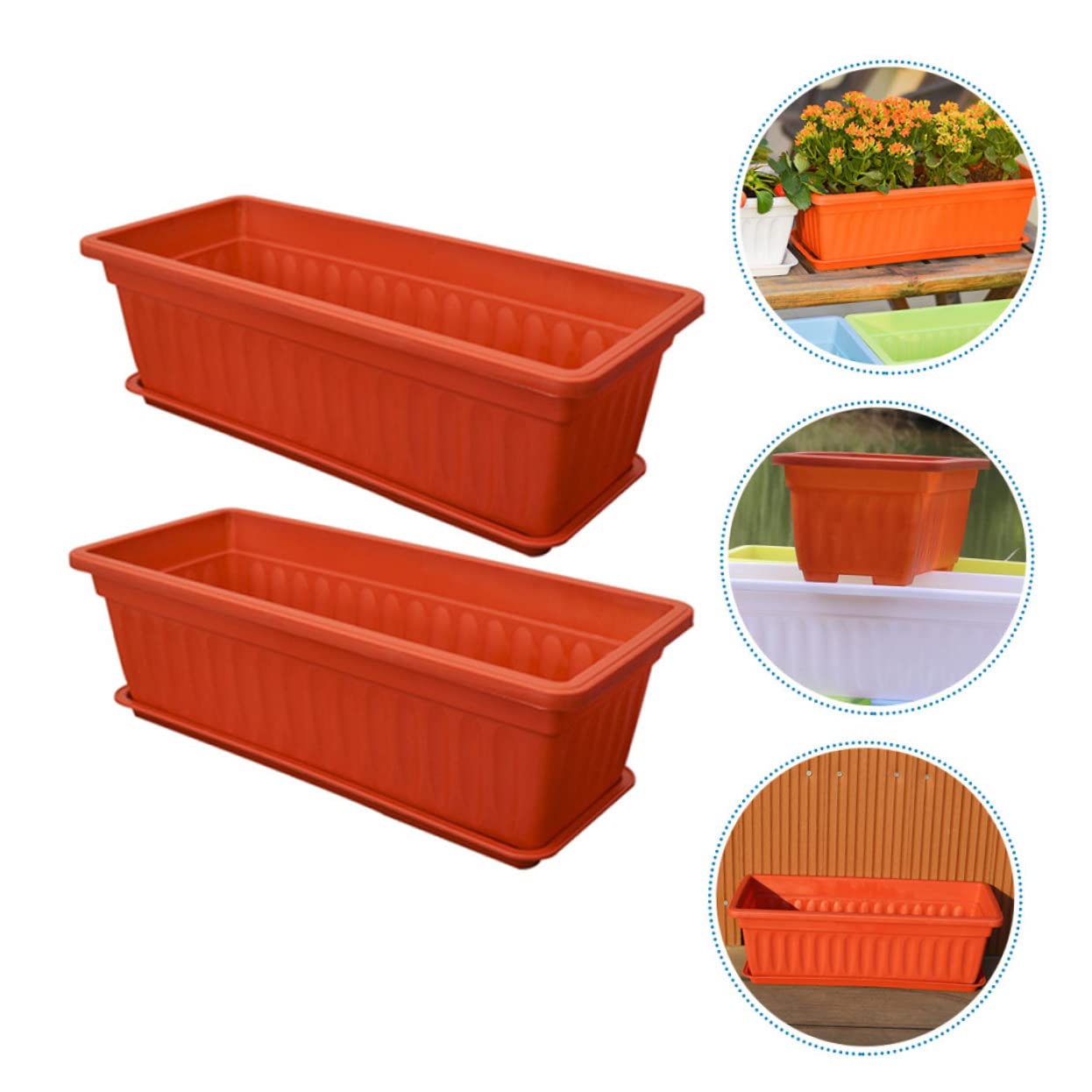 DOITOOL 2pcs Rectangular Porch Planting Pots for Balcony Planting Pots Rectangular Patio Saucers for Outdoor Indoor Gardening
