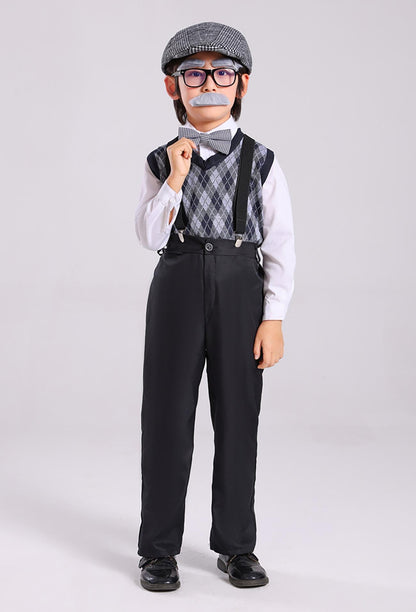 100 Days of School Old Man Costume for Boys Grandpa Old Person Sweater Vest old lady costume for Kids