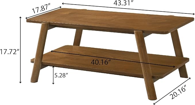 Mid-Century Modern Coffee Table 43 in, Wood Living Room Table
