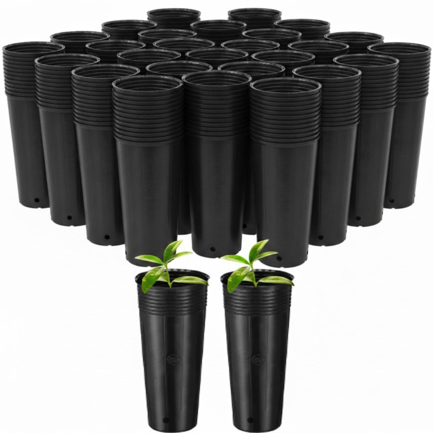 Ferrochef 100 Pack Tall Tree Pot 9.8'' x 4.7'', Black Plastic Deep Nursery Pots, Soft Deep Seedling Pots for Seed Starting, Plant Starter Cups with Drainage Holes for Flowers, Cuttings Transplanting