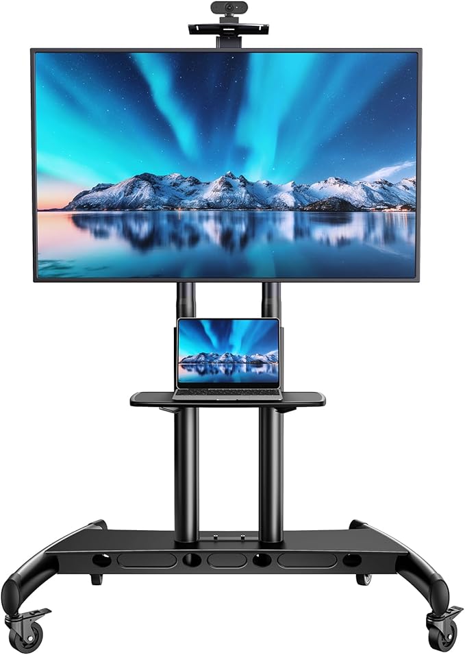 PERLESMITH Mobile TV Stand for 55-90 Inch Flat/Curved Screen TV Max VESA