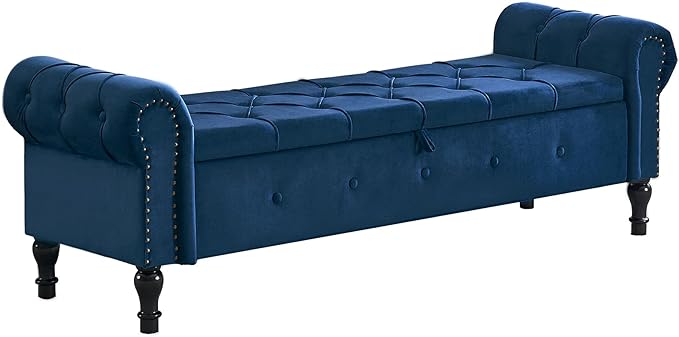 Storage Bench for Bedroom, Velvet 67" End of Bed Bench, King Size Bench