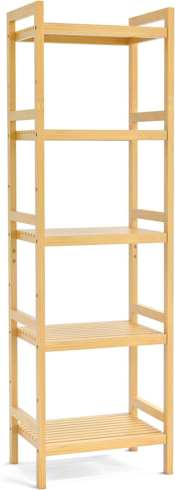 Homykic Bamboo Bookshelf, 5-Tier Narrow 55.9” Adjustable Book Shelf Bookcase