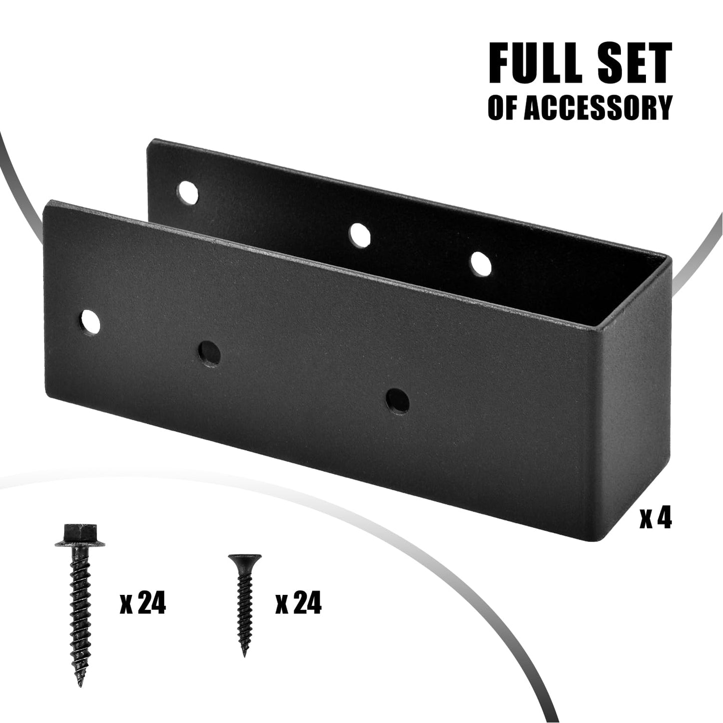 4 Pcs Upgraded Concealed Beam Hangers, 2"x6" Outdoor Concealed Flange, Q235B Steel Frame Bracket, Railing Bracket for Beam, Swing, Handrail, Fence 2"x6" (Black)