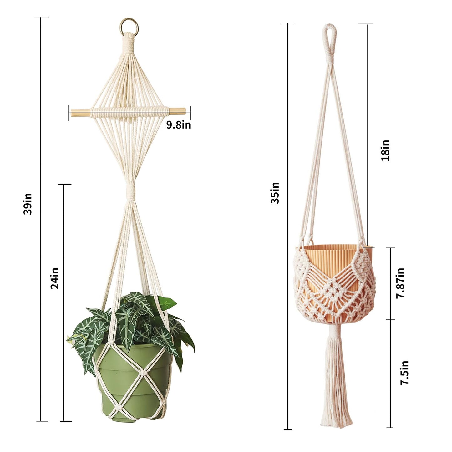 XINBOR 4 Pack Macrame Plant Hangers Indoor Up to 10 inch Pot, Boho Hanging Planters, Plant Holder with 8Pcs Stainless Steel Hooks