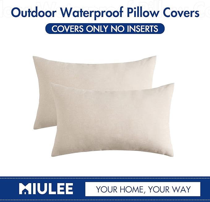 MIULEE Pack of 2 Decorative Outdoor Solid Waterproof Throw Pillow Covers Faux
