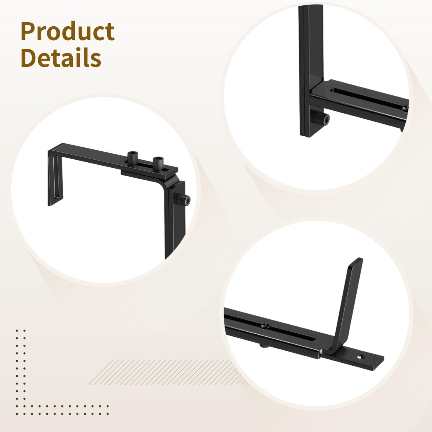 boxoon 4 Deck Rail Planter Box Brackets, Adjustable Iron Holders, Rustproof Coating, Fits 2-7 In Rails, 5.9-12.6 In Pots