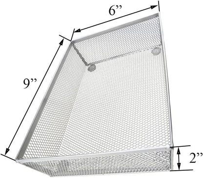 HAHIYO Stackable Mesh Tray Cup 9 x 6 x 2 inches Sturdy Container for Desk Drawer Organizer Collection for Home Office School kitchen Soft Foam Feet No Sharp Edges 1 Pack Silver
